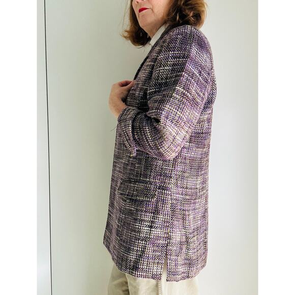 Chico's Womens Tweed Blazer Purple Size 2 (M) Longer Length Pockets Fall Fashion - Picture 6 of 10
